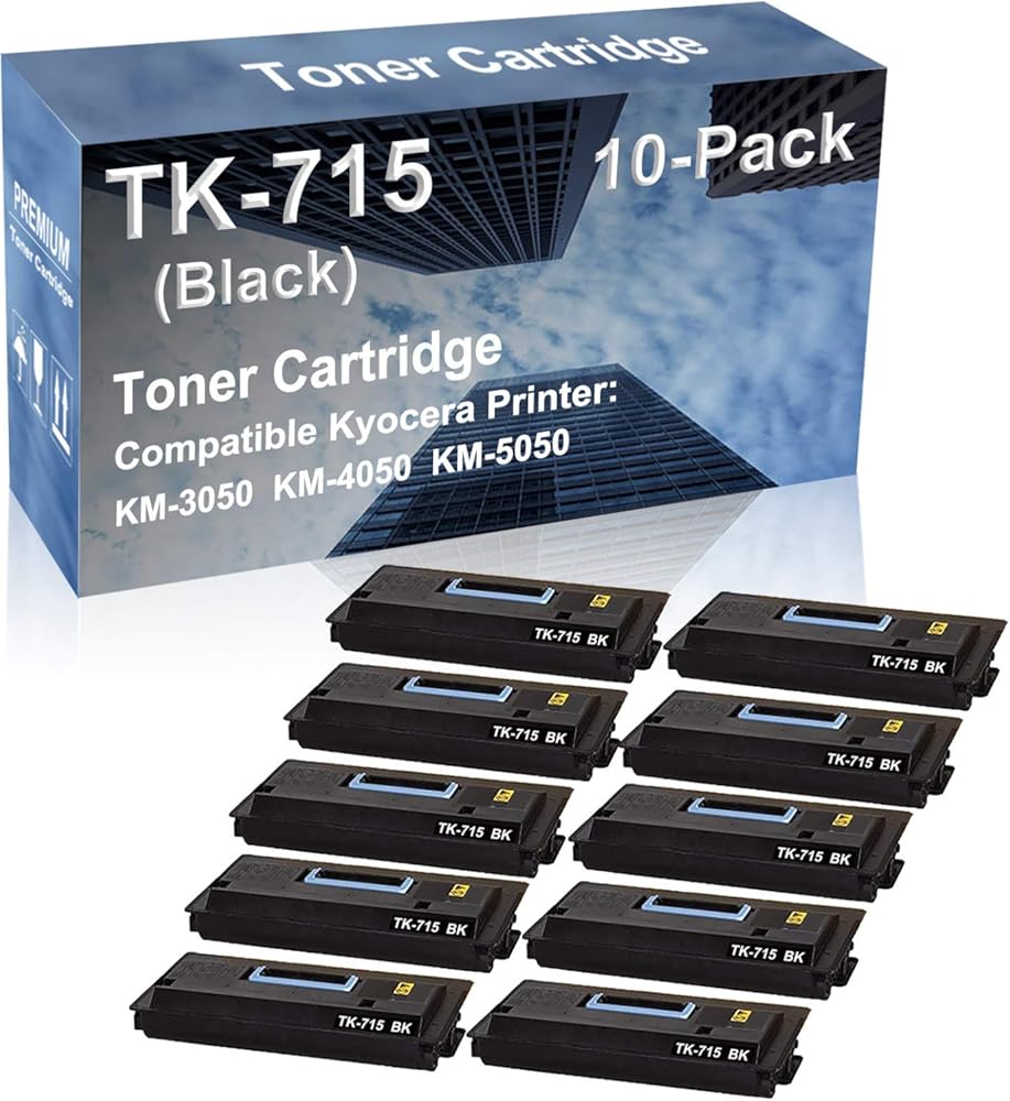 10-Pack Compatible High Capacity TK715 (TK-715) Printer Cartridge use for Kyocera KM-3050 KM-4050 KM-5050 Printer (Black)