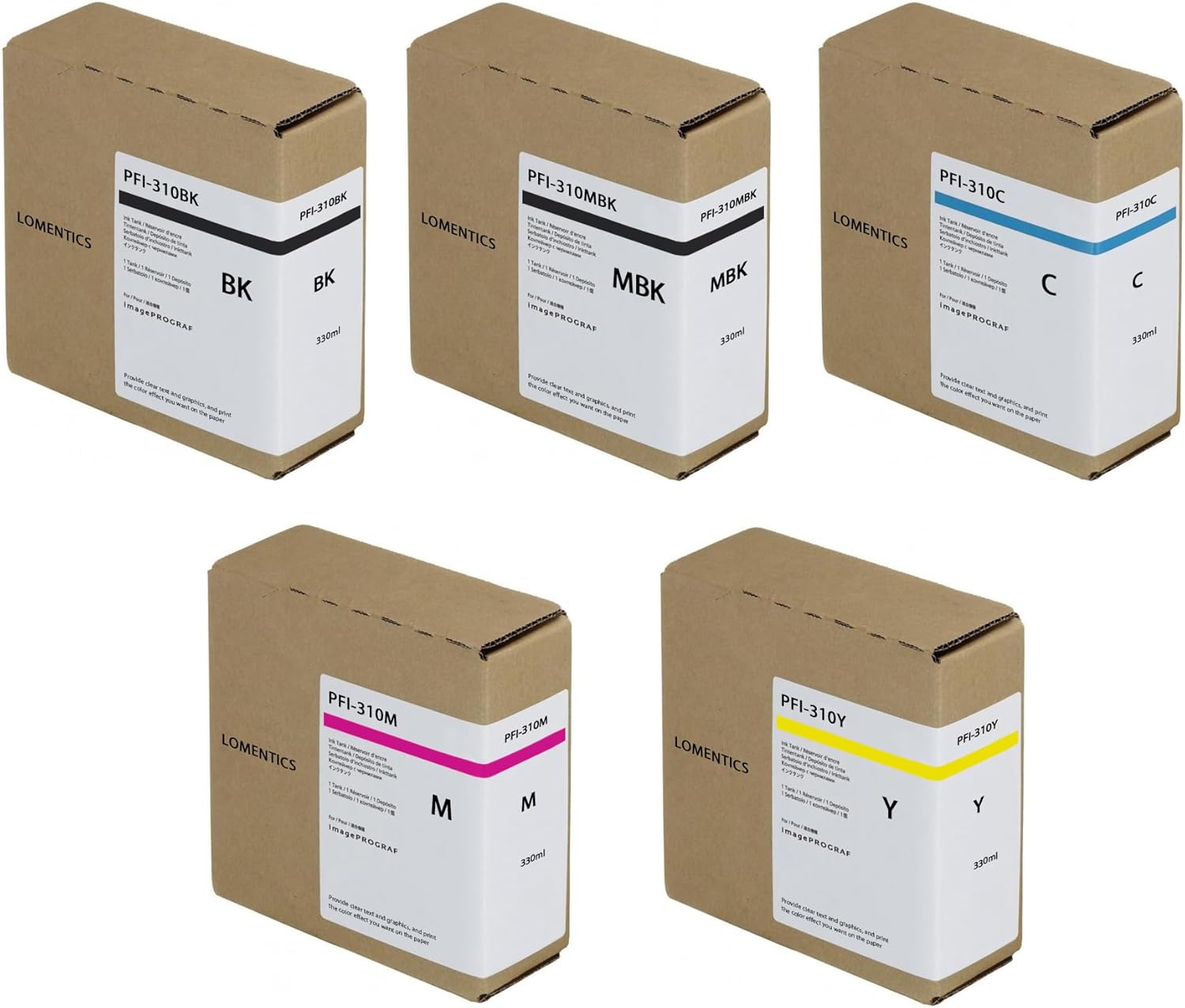 PFI-310 Ink Tank 330ml (5-Pack, Matte Black, Cyan, Magenta, Yellow, Black) Loment Compatible Replacement for Canon PFI310 PFI 310 Ink Cartridge with ImagePROGRAF TX-2000, TX-3000 and TX-4000 Printer