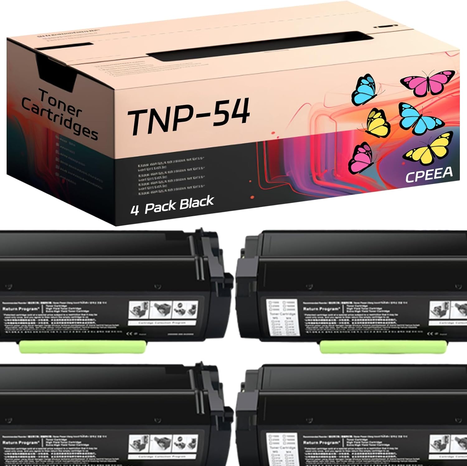 Compatible for Konica Minolta TNP-54 Toner Cartridges Work for Konica Minolta bizhub 4402P Printers, with Chip, High Yield 35000 Pages, Clear Printing (4 Pack Black)