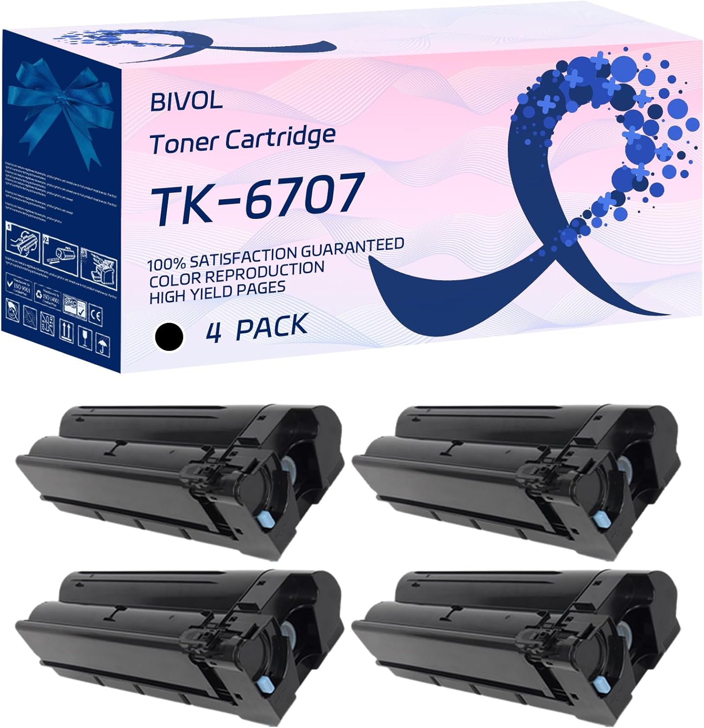 BIVOL Compatible for Kyocera TK6707 Toner Cartridge TASKalfa 6501i 6500i 8000i 8001i Printers, High Yield 80000 Pages (4 Pack Black)