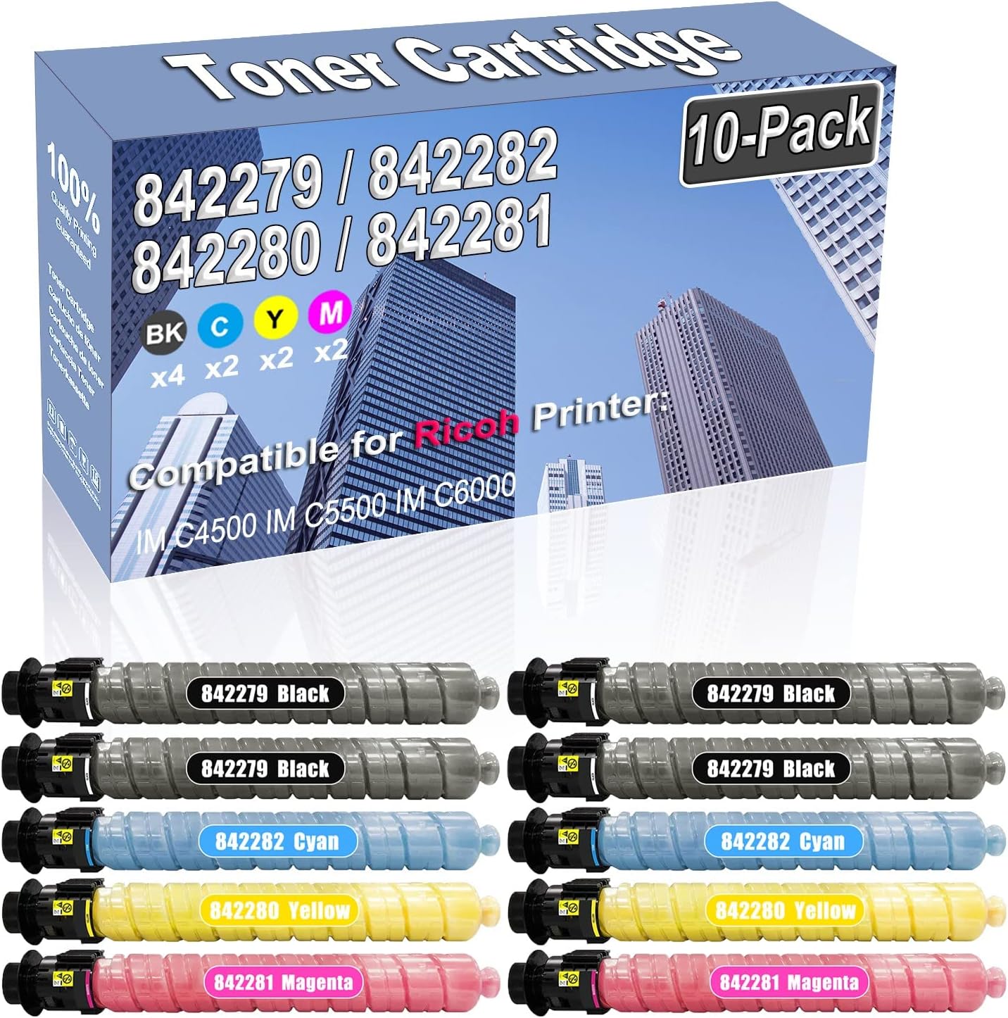 Credibility Store 10-Pack (4BK/2C/2Y/2M) Compatible High Capacity 842279 842282 842280 842281 Color Toner Cartridge use for Ricoh IM C4500 IM C5500 IM C6000 Printer