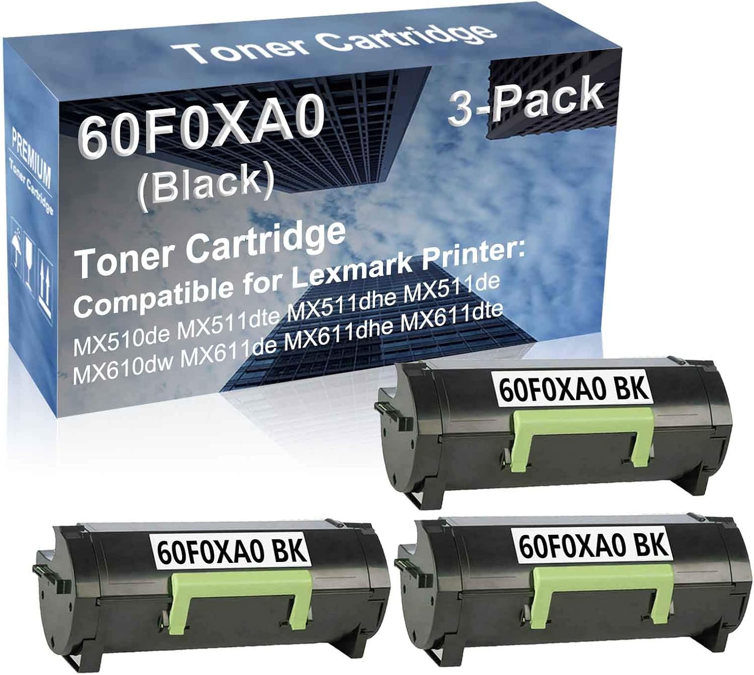 3-Pack Compatible High Yield MX611dhe MX611dte Printer Cartridge Replacement for 60F0XA0 Toner Cartridge (Black)