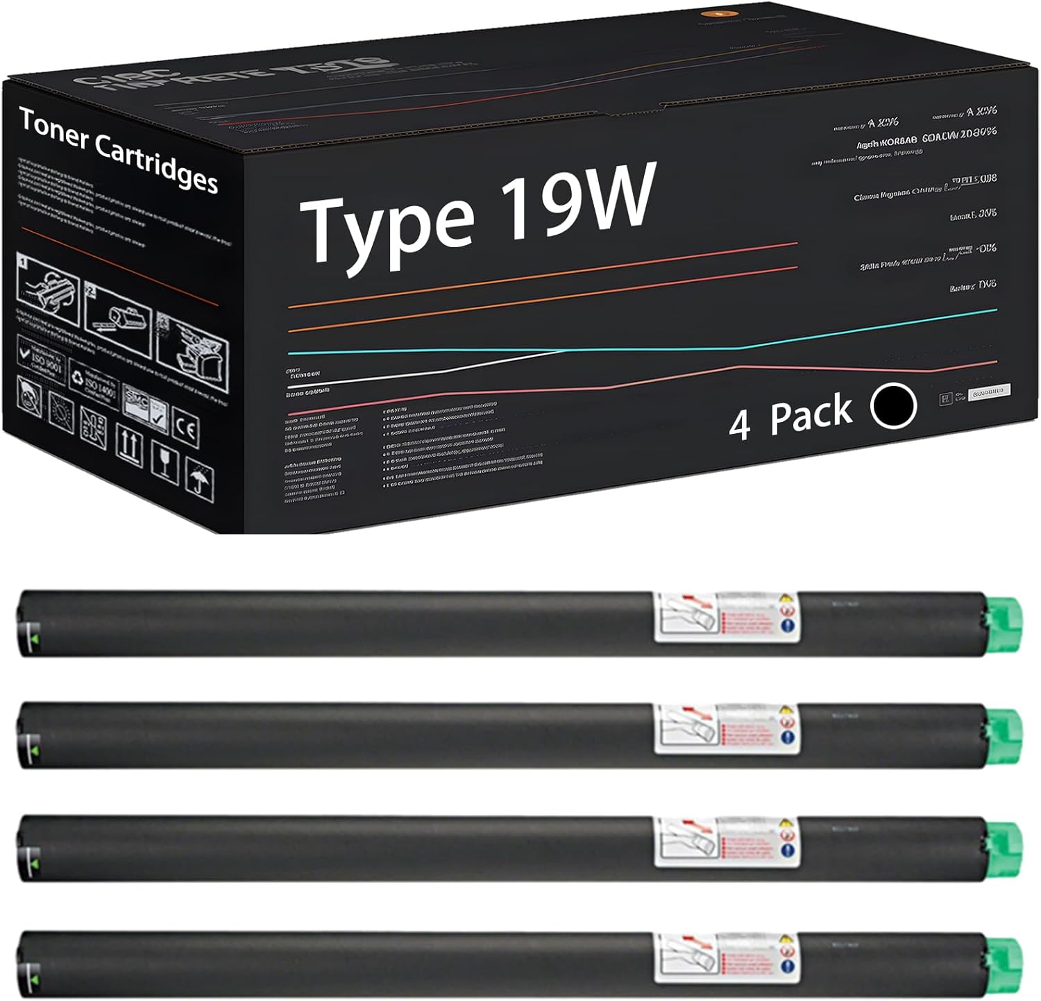 UVUMB Type 19W Toner Cartridges Compatible for Ricoh lmagio Wide 6020 7040 MP W2400 W2400SP W2401 W2401SP W3600 W3600SP Printers (4 Pack Black)
