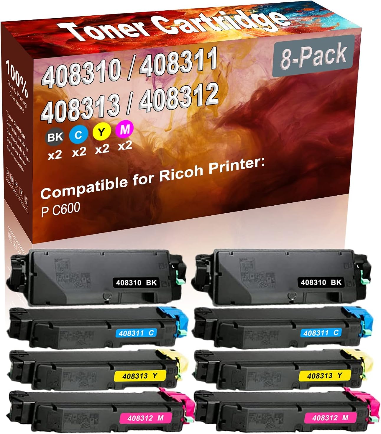 Credibility Store 8-Pack (2BK+2C+2Y+2M) Compatible P C600 Laser Printer Toner Cartridge (High Capacity) Replacement for Ricoh 408310 408311 408313 408312 Printer Toner Cartridge