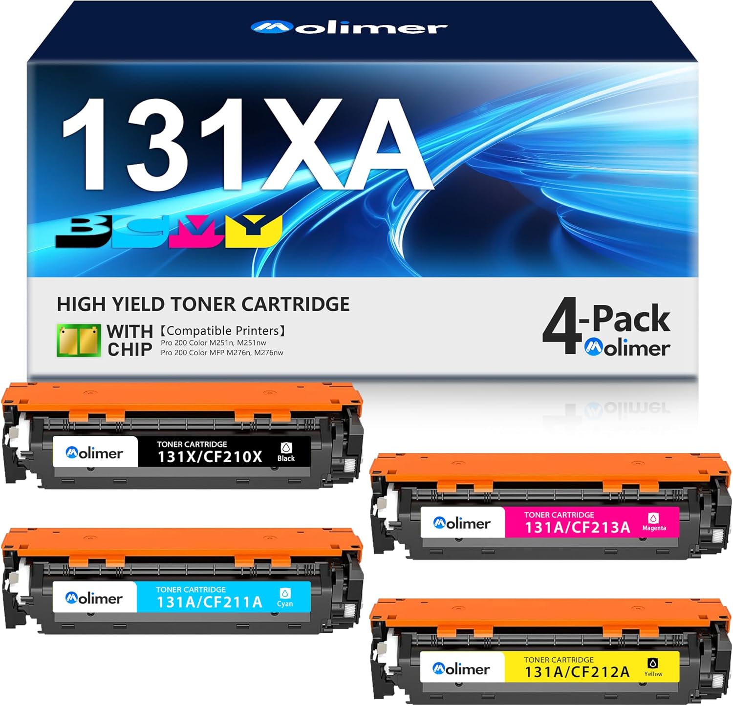 131X 131A Toner Cartridges with Chip Compatible Replacement for HP CF210X CF211A CF212A CF213A Toner for Color LaserJet Pro MFP M476dn M476dw M476nw Printer (BK C M Y, 4-Pack)