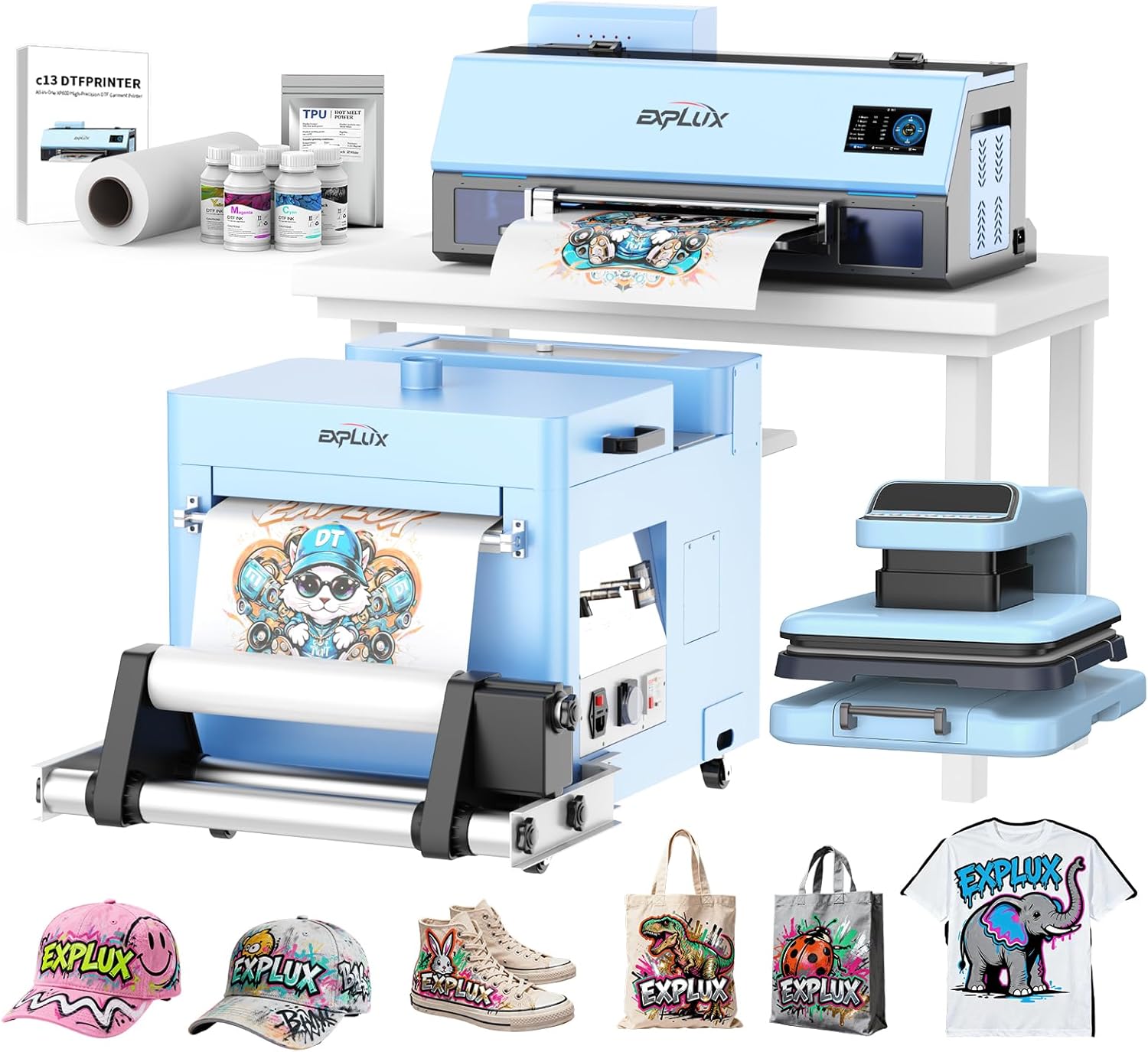 A3 DTF Printer,XP600 Turbo Printhead, 2X Faster Output, Anti-Clog Design + Low-Ink Warning+LED Multi-Function Display,Multi-Material Compatible,Gift Ink 2 Year (Printer+Powder Shaker+Heat Press)