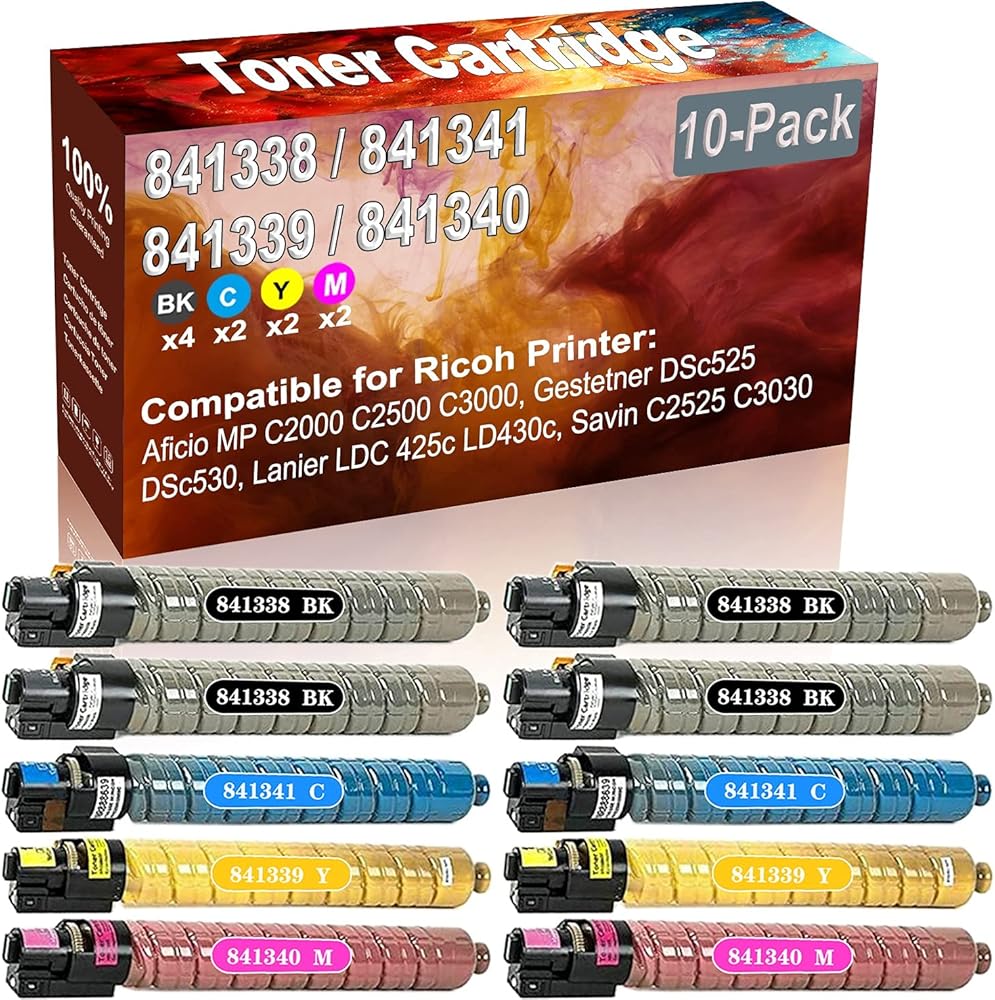 Credibility Store 10-Pack (4BK+2C+2Y+2M) Compatible Aficio MP C2000 C2500 C3000 Laser Printer Toner Cartridge (High Capacity) Replacement for Ricoh 841338 841341 841339 841340 Printer Toner Cartridge