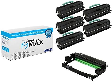 SuppliesMAX Compatible MICR Replacement for Lexmark E250D/E250DN/E350D/E352DN Drum/Jumbo High Yield Toner Value Combo Pack (1-Drum Unit/5-Toners) (E250X22G_1PK/E250A21AJ_5PKVB)