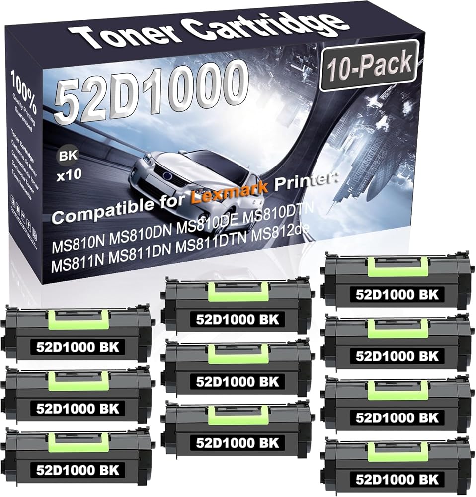 Kolasels 10-Pack (Black) Compatible MS810N MS810DN MS810DE MS810DTN MS811N Laser Printer Cartridge (High Capacity) Replacement for 521 52D1000 Printer Cartridge
