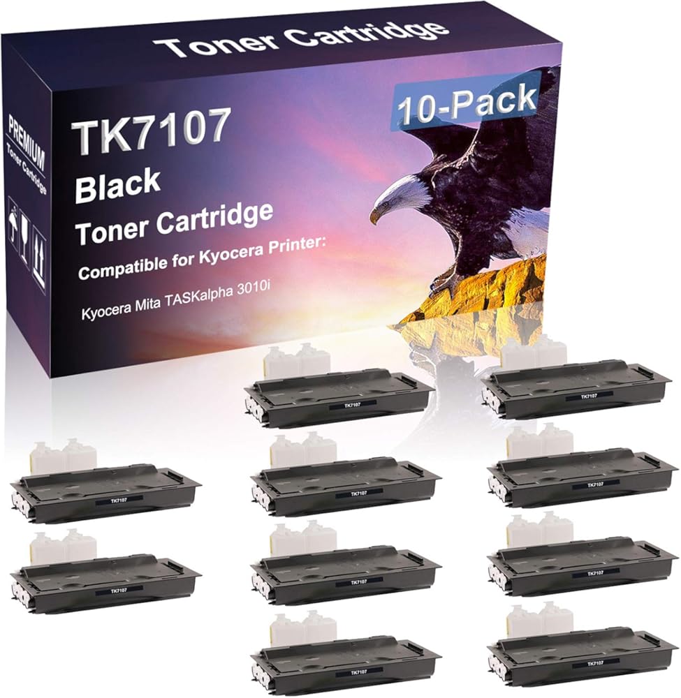 Credibility Store 10 Pack (Black) Compatible TK7107 Printer Toner Cartridge use for Kyocera Mita TASKalpha 3010i Printer (High Capacity)