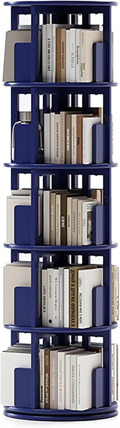 LIUSJMGH Rotating Bookshelf 360° Display Standing Book Shelf Organizer, Wooden Corner Bookshelves for Small Space for Kids' Room, Study Room, Bedroom(Blue,5-Tier)