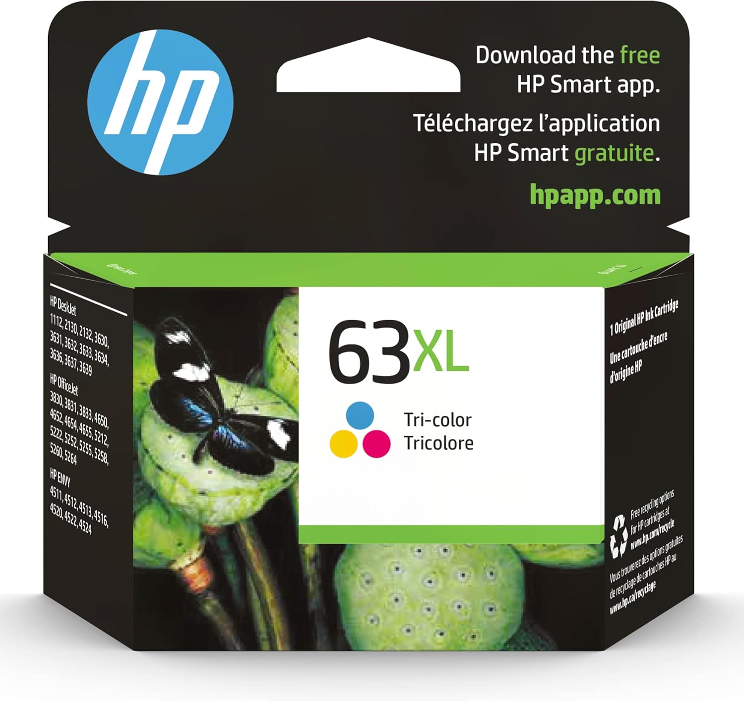HP 63XL Tri-Color High-Yield Ink Cartridge | Works with Printer Series: DeskJet 1112, 2130, 3630; Envy 4510, 4520; OfficeJet 3830, 4650, 5200 | Eligible for Instant Ink | F6U63AN, Pack of 24
