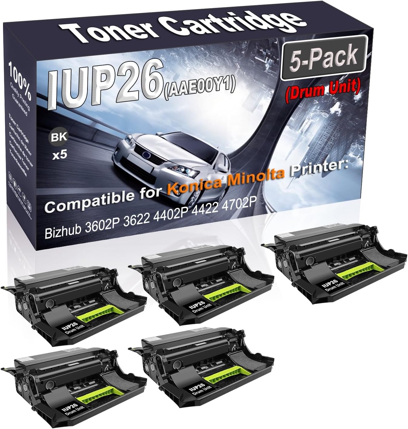 5-Pack Compatible High Capacity IUP26 IUP-26 AAE00Y1 Printer Drum Unit Used for Konica Minolta Bizhub 3602P 3622 4402P 4422 4702P Printer (Black)