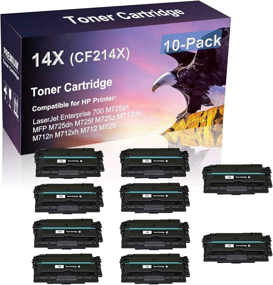 10 Pack Compatible High Capacity 14X | CF214X Printer Toner Cartridge use for HP Laserjet Pro Enterprise M712n M712xh M712 M725 Printer (Black)
