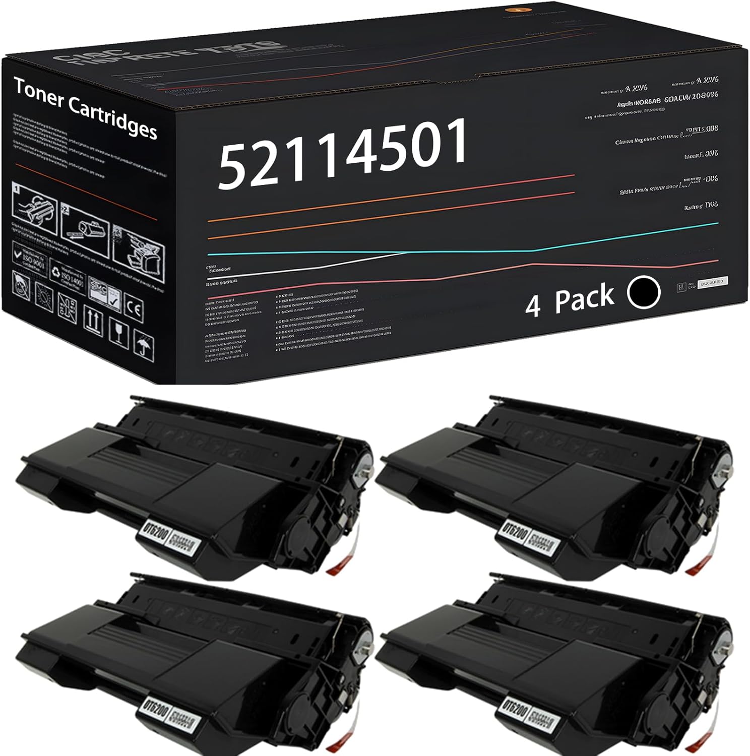 UVUMB 52114501 Toner Cartridges Compatible for Okidata OKI B6200 B6300 B6300N Printers, with Chip, High Yield 11000 Pages, High-Definition Printing (4 Pack Black)