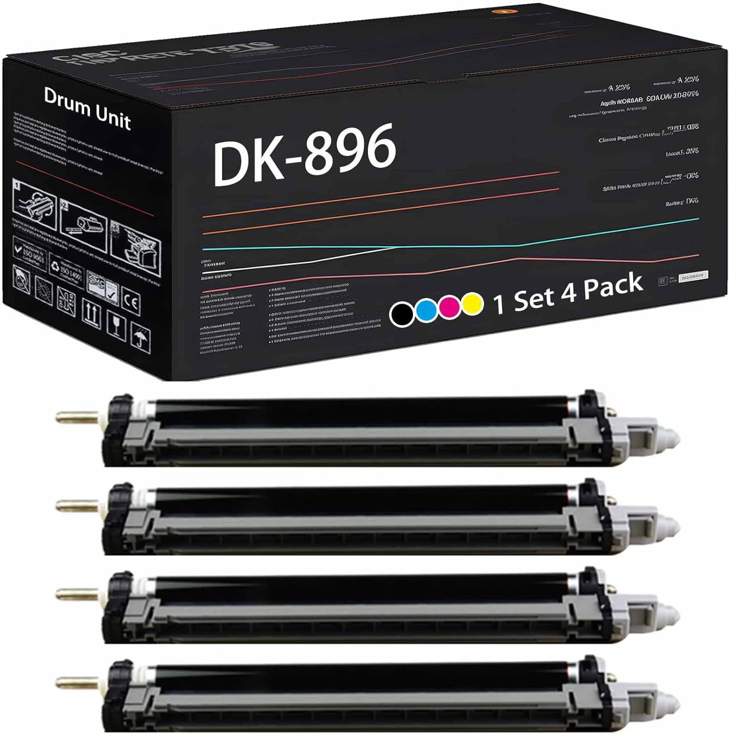 Wondrx DK-896 Drum Unit Compatible with Copystar CS205c CS255c Printers, High Yield 90000 Pages (1 Set 4 Pack)