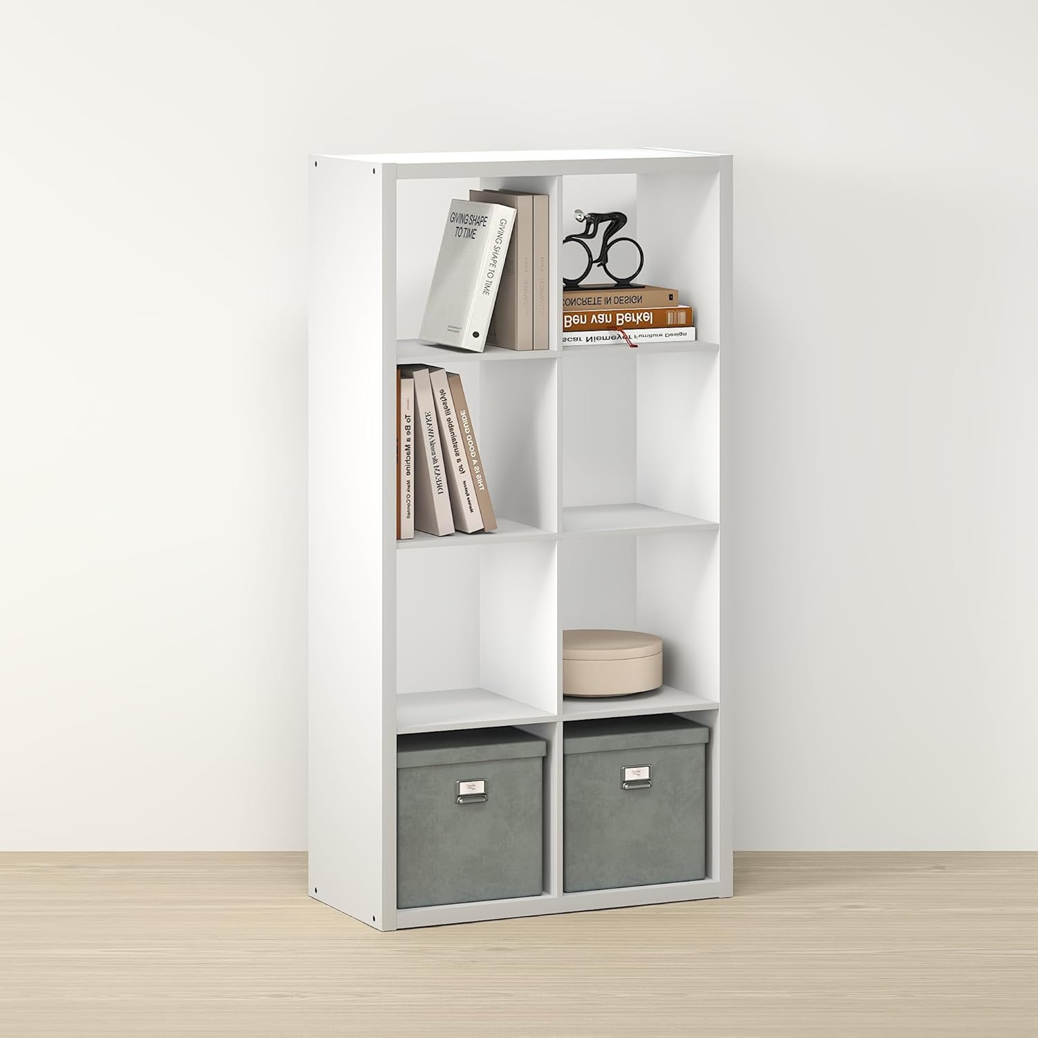 Mikkagu Gumma 8 Cube Storage Organizer with Open Back, Thick Frame Wood Open Cubicle Shelf Bookcase, for Living Room Bedroom Home Office, Vertical or Horizontal, White