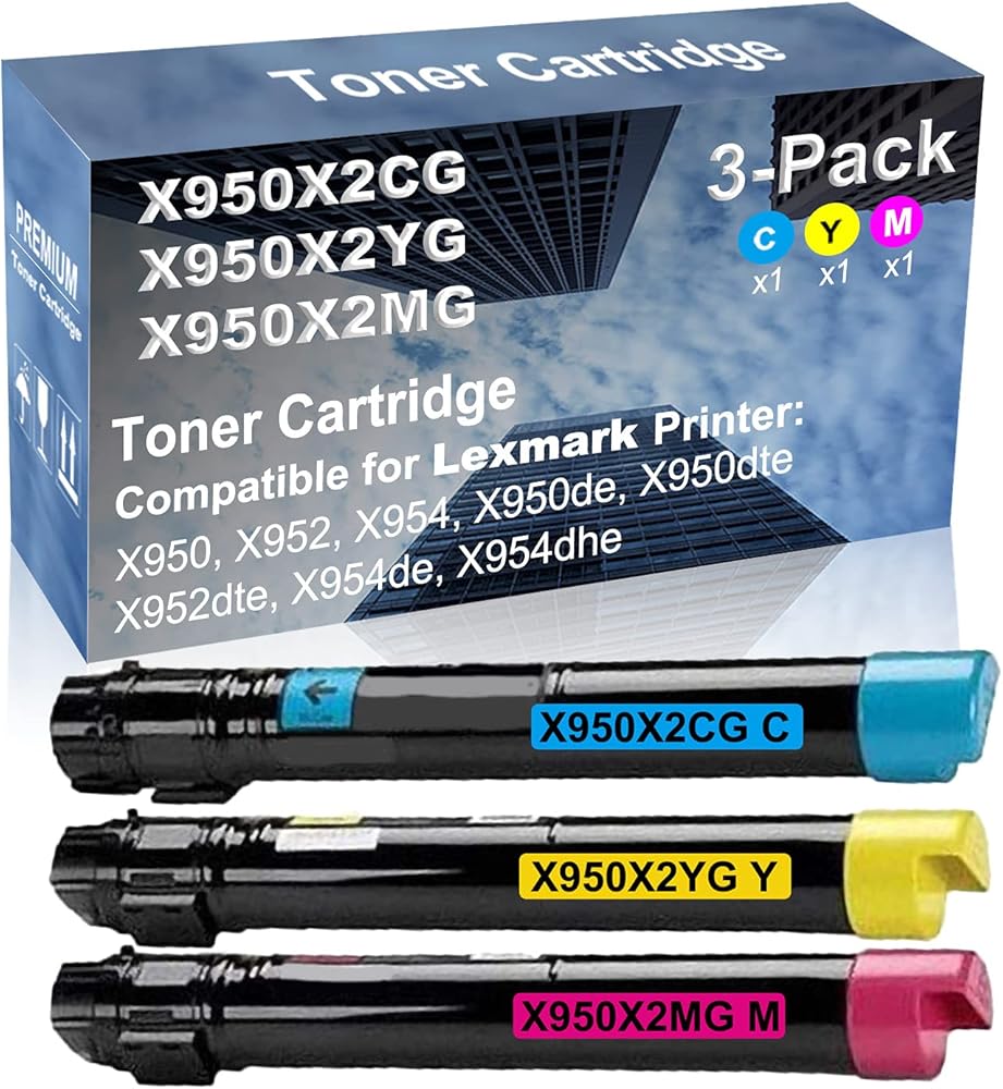 3-Pack (C+Y+M) Compatible High Yield X950X2CG+ X950X2YG+ X950X2MG Laser Printer Toner Cartridge Used for X954de, X954dhe Printer