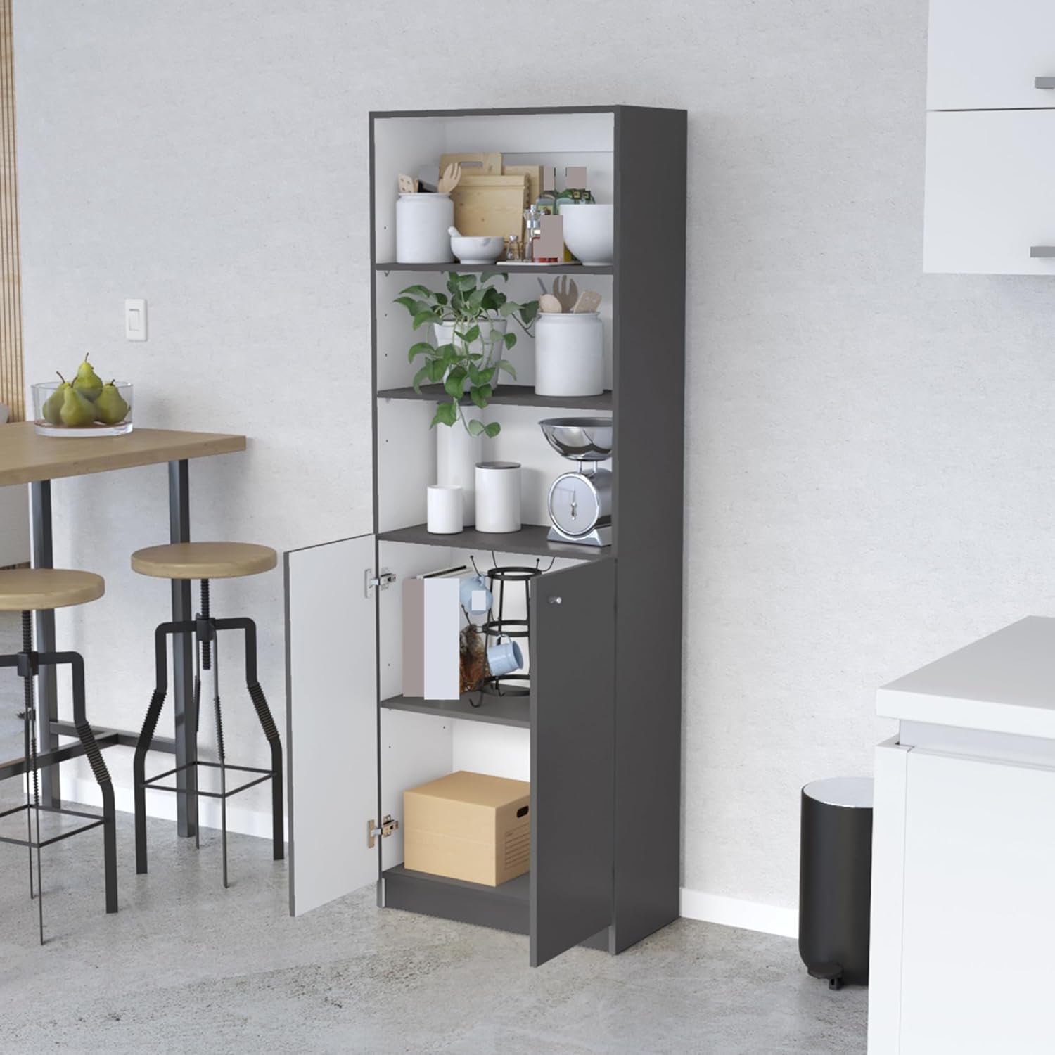 Contemporary Tall 2-Door Bookcase, Storage with Multi-Level Shelves and Double Door Design,for Kitchen Home