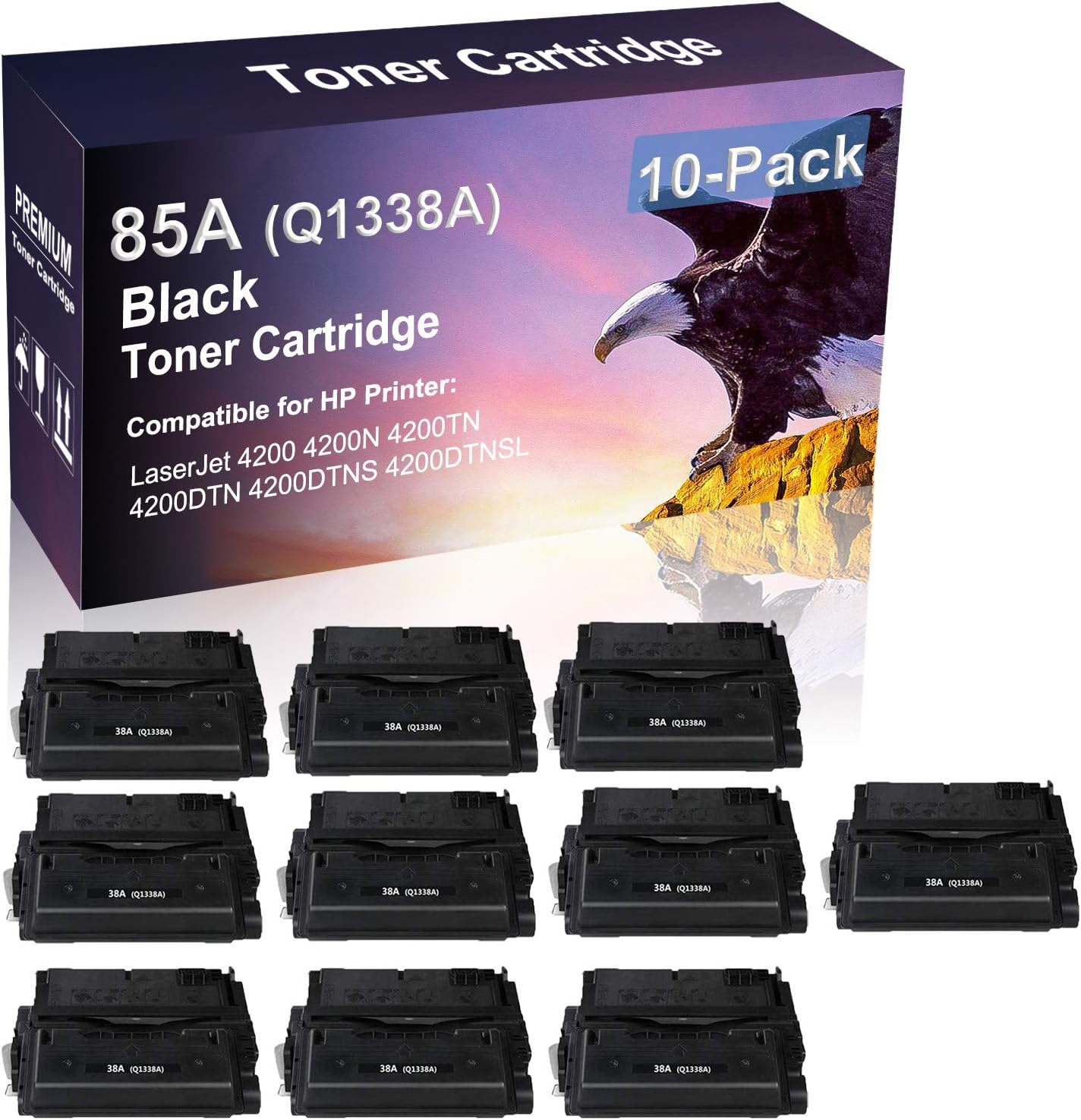 10 Pack Compatible Laserjet Pro 4200 4200N Printer Toner Replacement for HP 38A Q1338A Imaging Toner Cartridge