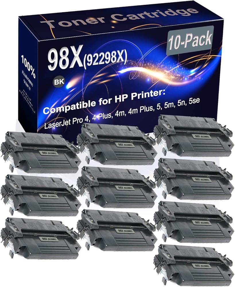 10-Pack (Black) Compatible 98X (92298X) Printer Toner Cartridge (High Capacity) fit for HP 4, 4 Plus, 4m, 4m Plus, 5, 5m Printer