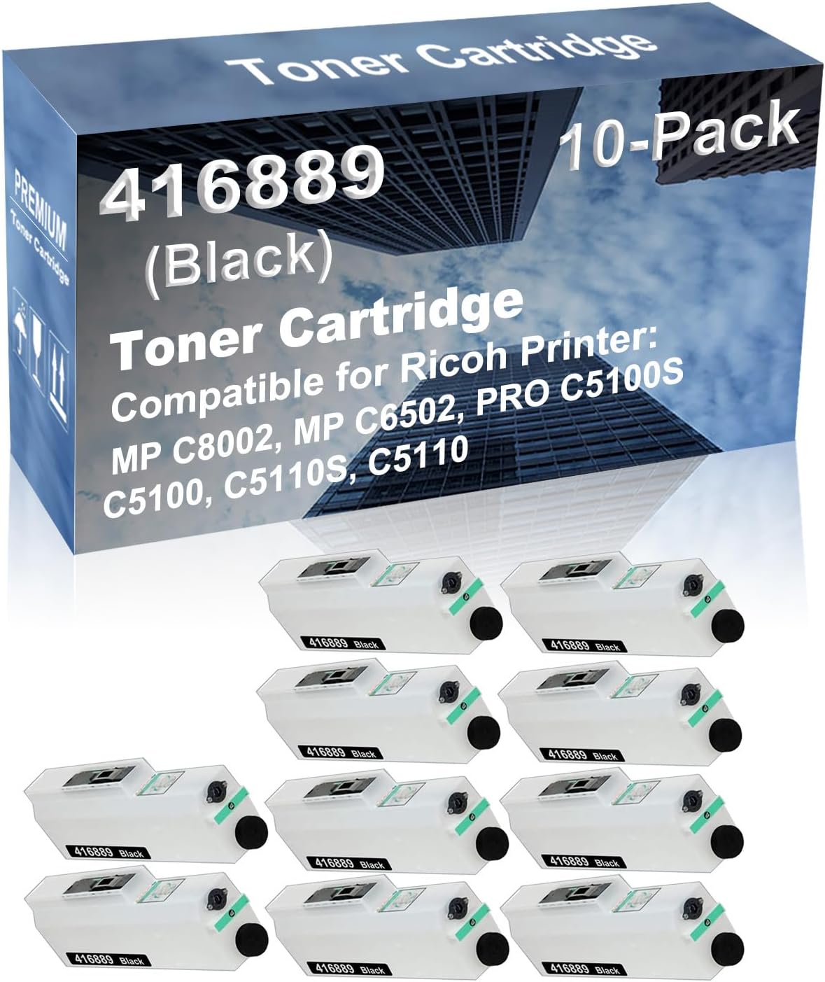 10-Pack Compatible High Capacity 416889 Printer Waste Toner Container Box use for Ricoh MP C8002, MP C6502, PRO C5100S, C5100, C5110S, C5110 (Black)