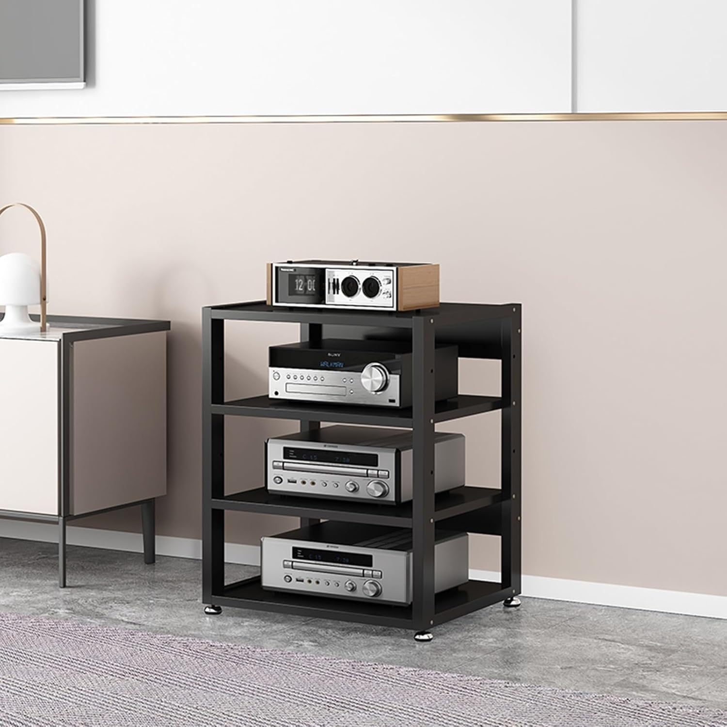 UYCVT Movable Media Stand Av Media Stand Cabinet Floor-Standing Audio Rack Cd Player Stand Home Corner Tv Stand Stereo Components Cabinet-A-4 Tier-55X40X69.5CM