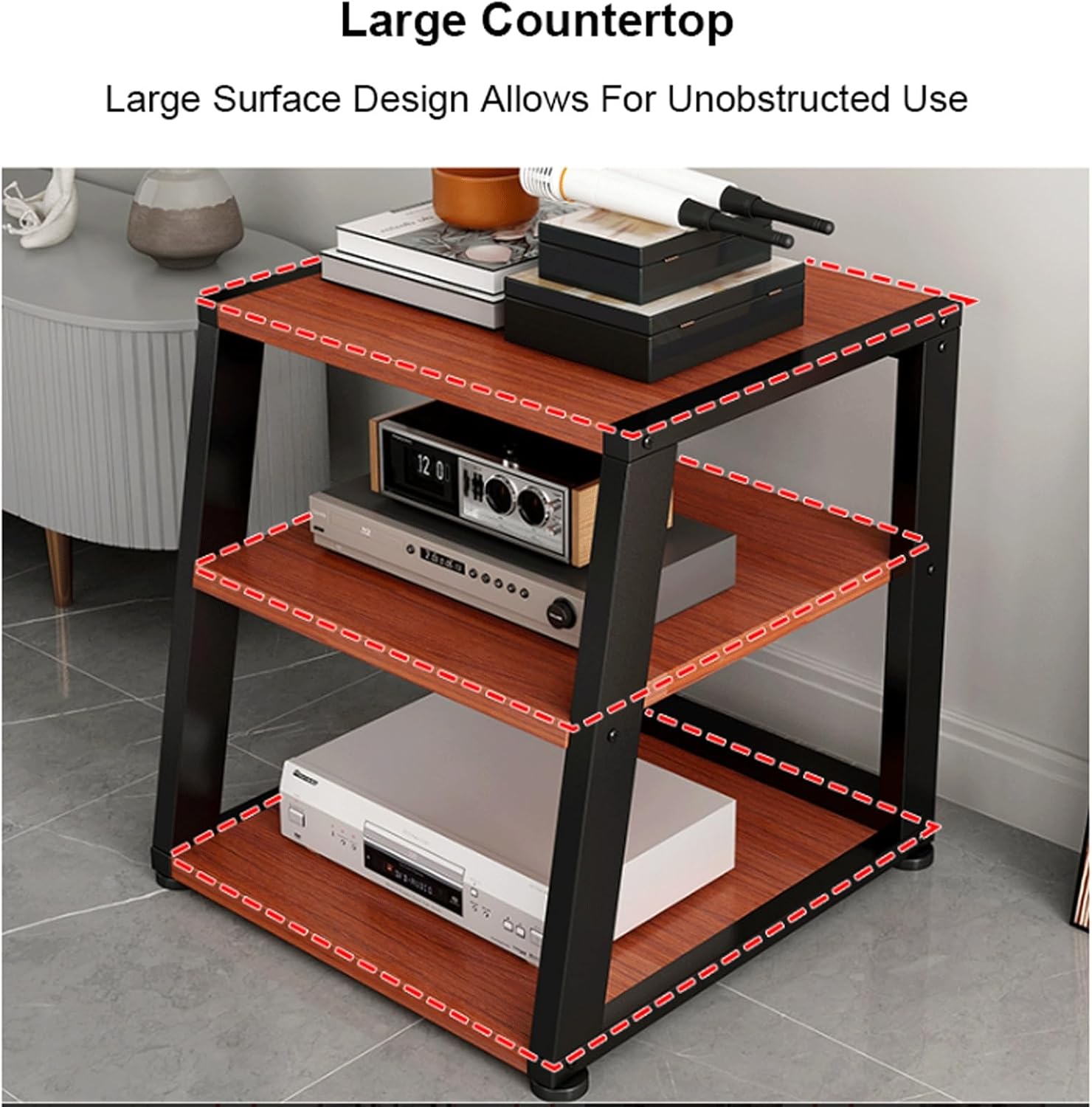 XMFBSY Medios AV Media Stand with Wheels Trapezoidal Game Console Shelf Rolling Home Stereo System Entertainment Components Cabinet for Record Player Organizer(Black