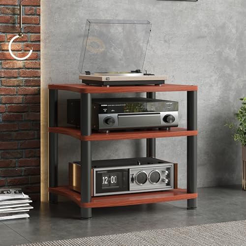 3-Tier Audio-Video Media Stand for Gaming & Stereo Compact Entertainment Center Record Player Table Black AV Rack 65.5cm/25.8in - Perfect for Living Room