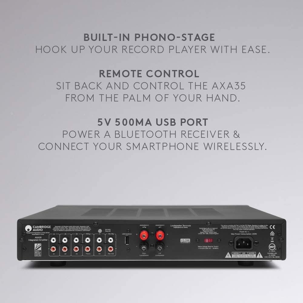 Cambridge Audio AXA35 35 Watt 2-Channel Integrated Stereo Amplifier | Built-in Phono-Stage | .25 Inch Jack