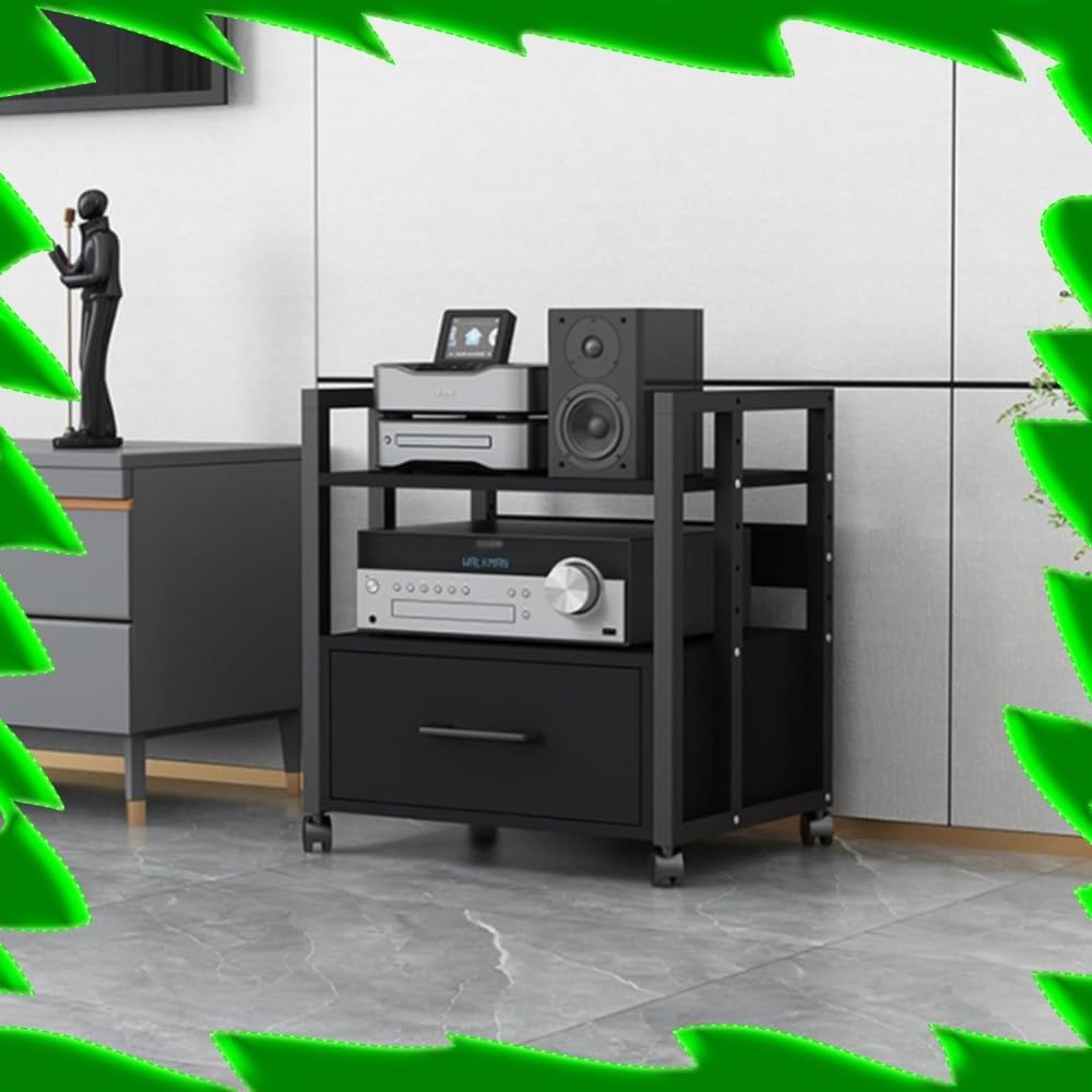 NILZA 2/3/4-Tier Audio Tower AV Media Stand CD Player Stand with Drawer Stereo Component Storage Cabinet Open AV Cabinet Movable Audio Cabinet for Home/Office/Theater(Sharp