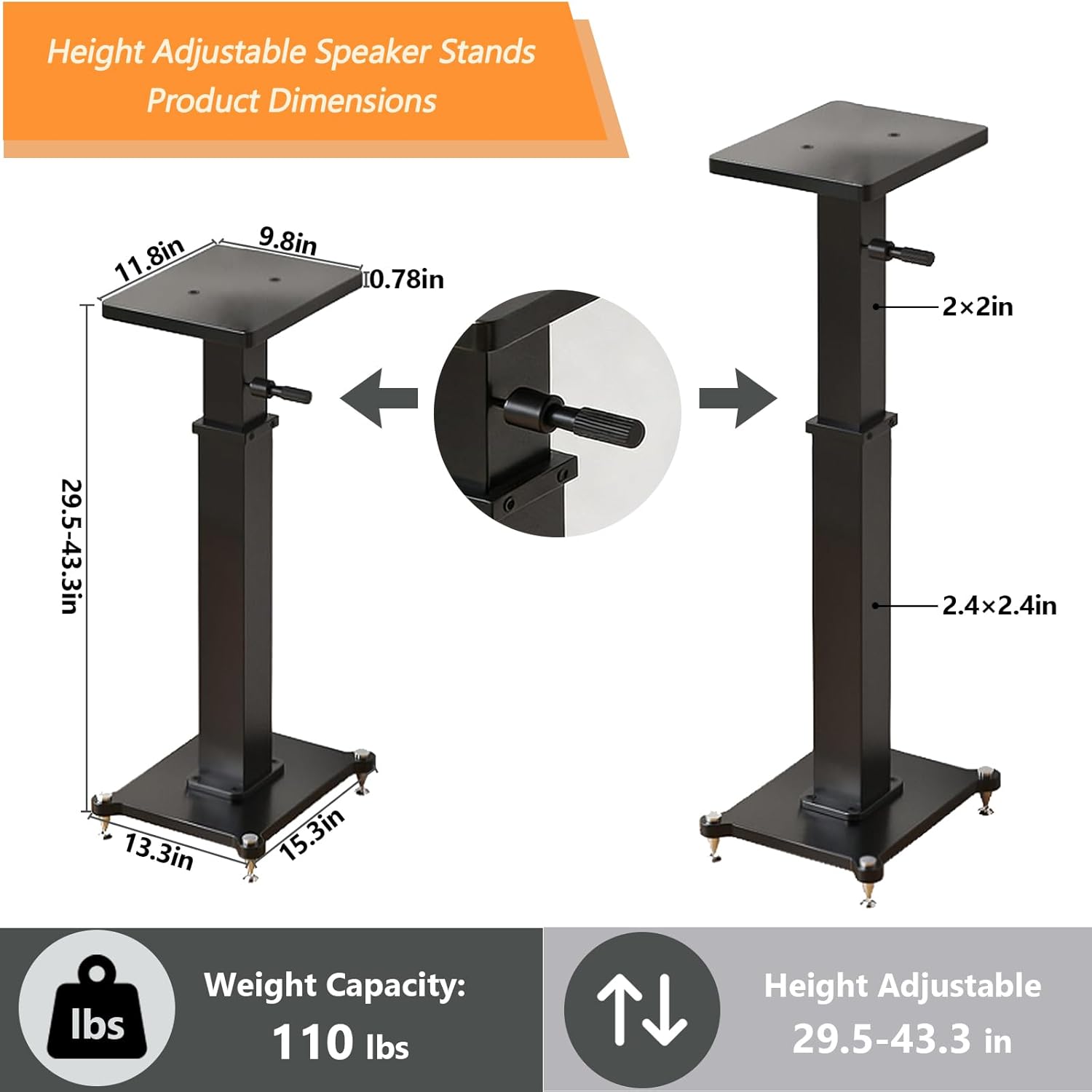 Height Adjustable Speaker Stands Pair