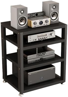 4-Tier Desktop Media Stand Audio/Video Component Cabinet Open Multi-Function Storage Shelves with Wooden Shelf for TV