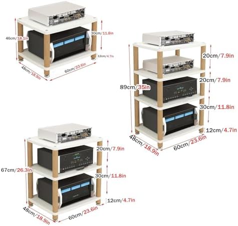 3-Tier Adjustable AV Media Stand - Wooden Record Player & DVD/CD Audio Rack Tower