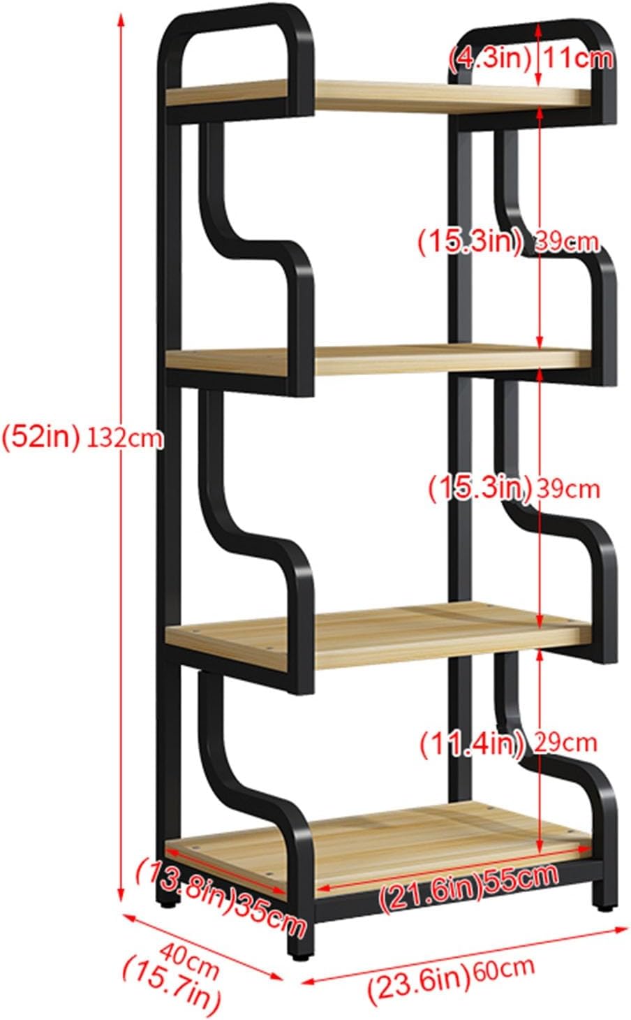 AErosx 5 Colors 4-Tier Movable AV Media Stand CD Player Stand Stereo Rack Corner TV Stand Audio Video Components Cabinet with Height Adjustable Wooden Shelf for Home/Office/Theater (Color : Black-B)