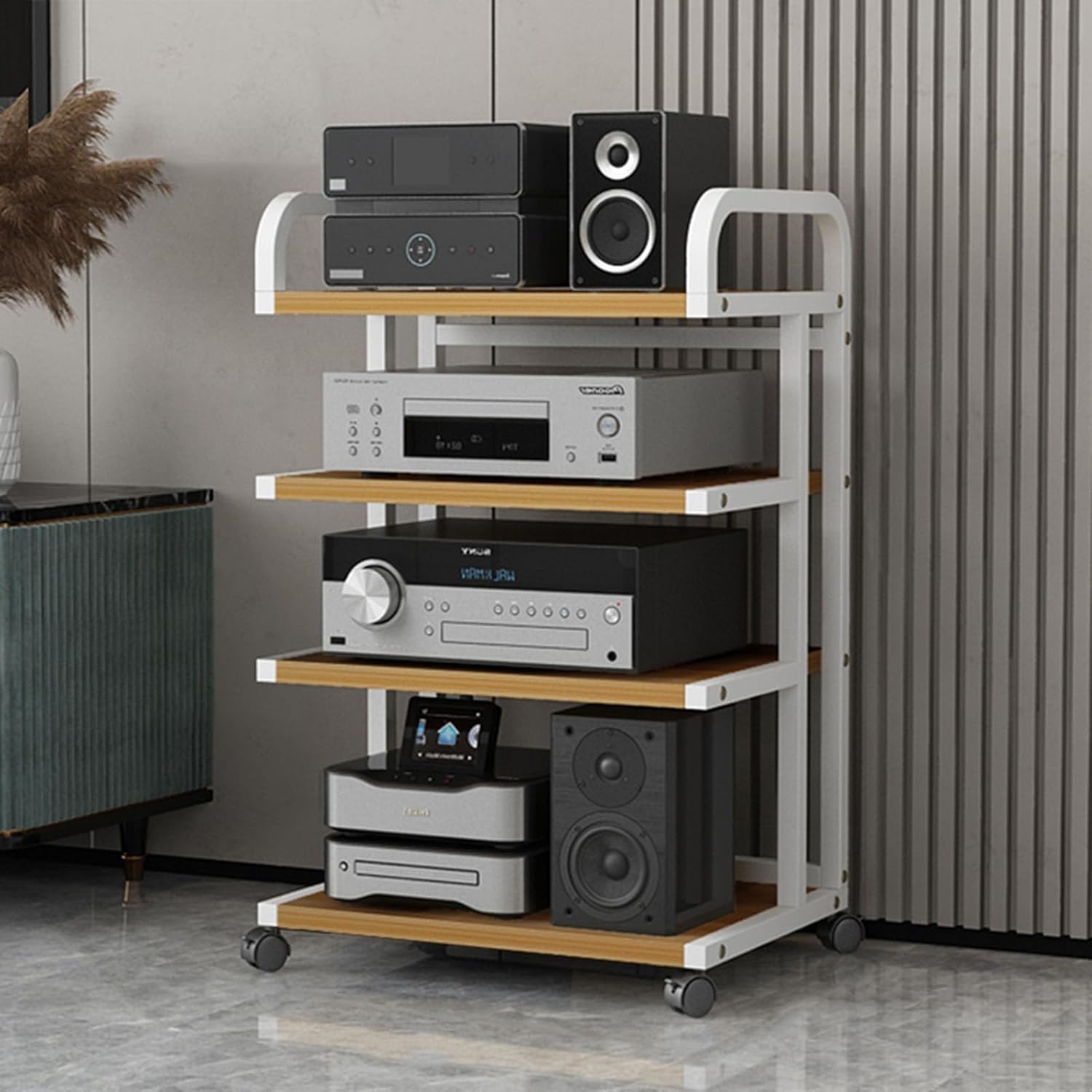 4-Tier Movable Open AV Media Stand Component Cabinet