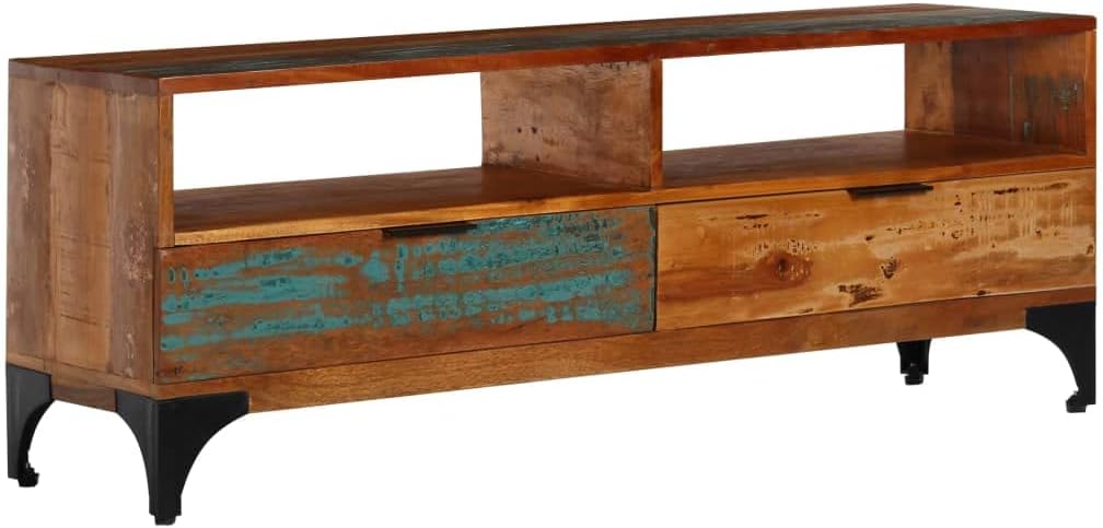 Tv Stand Multicolour Solid Reclaimed Wood and Metal Medium Brown Solid Pinewood Home Decor TV Stand Sturdy Metal Frame for Entertainment Center