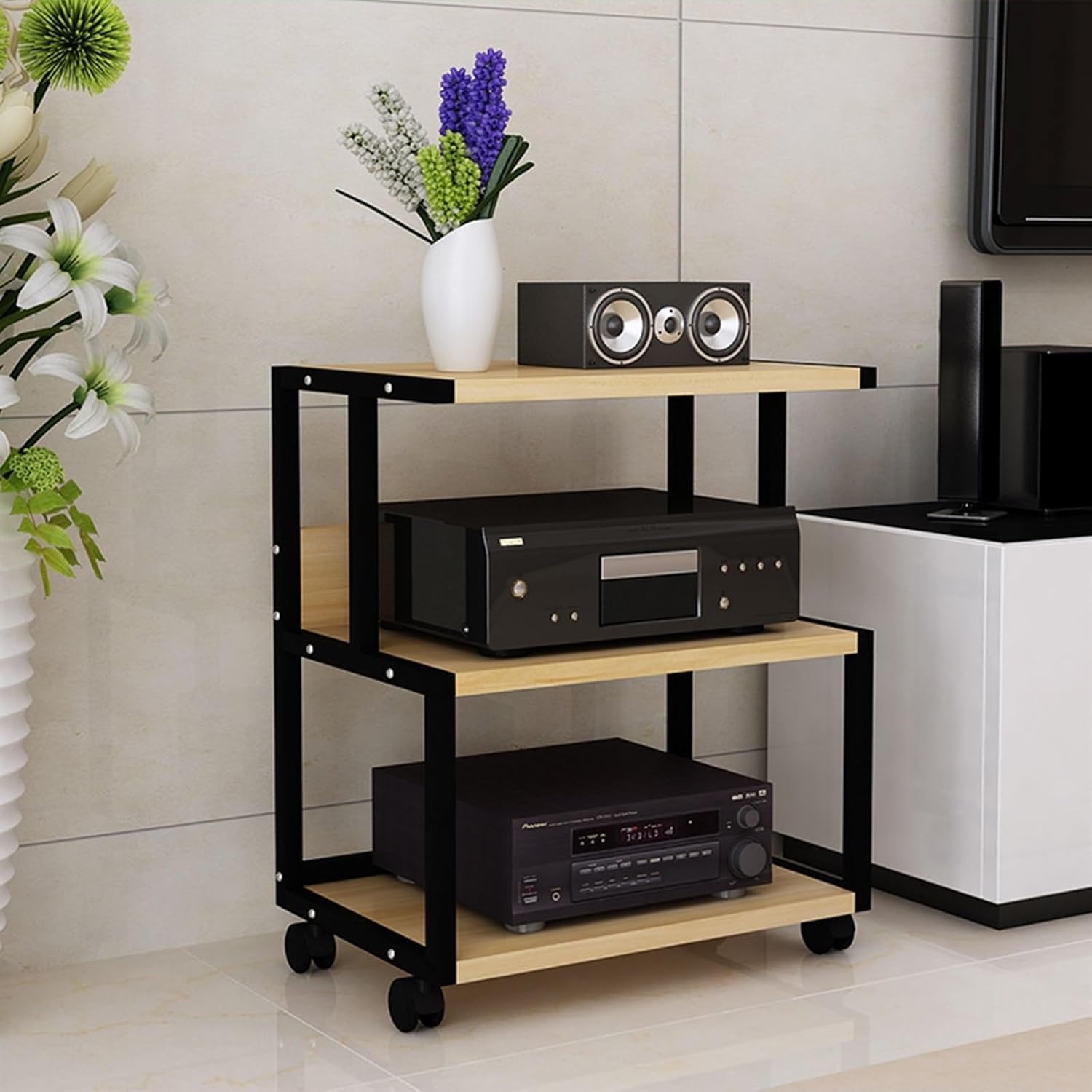 3-Tier AV Media Stand Corner Shelf for Record Player