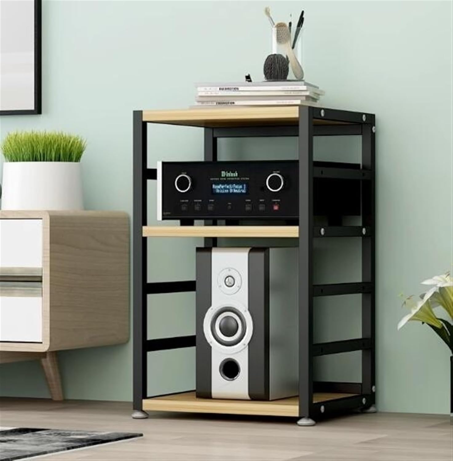 YLQFGUVWK 3 Layer Removable AV Media Stand CD Player Stand Stereo Component Storage Cabinet Height Adjustable for Entertainment Stereo Components(Black)