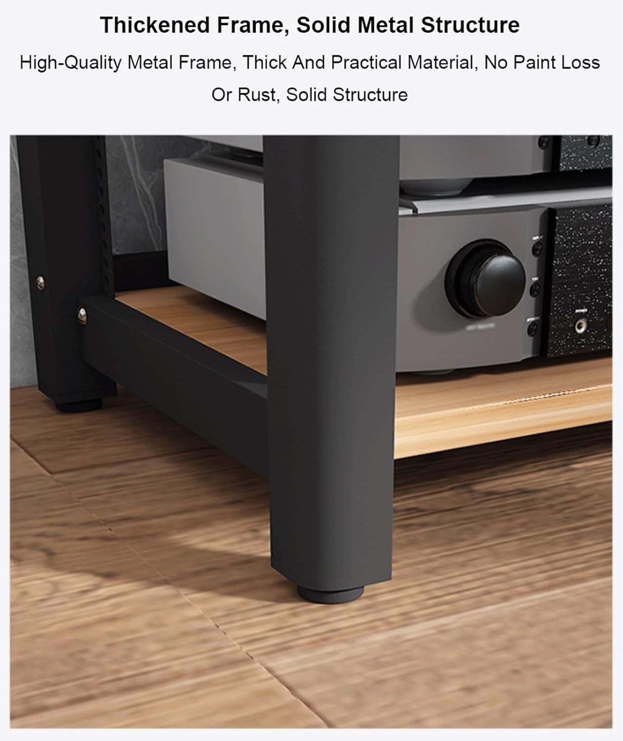 XMFBSY Medios HiFi Stereo Stand Audio Tower Rack with Adjustable Shelves Wooden AV Component Media Stand Corner Shelf CD DVD Record Player Display Cabinet for Theater Organizer(Black