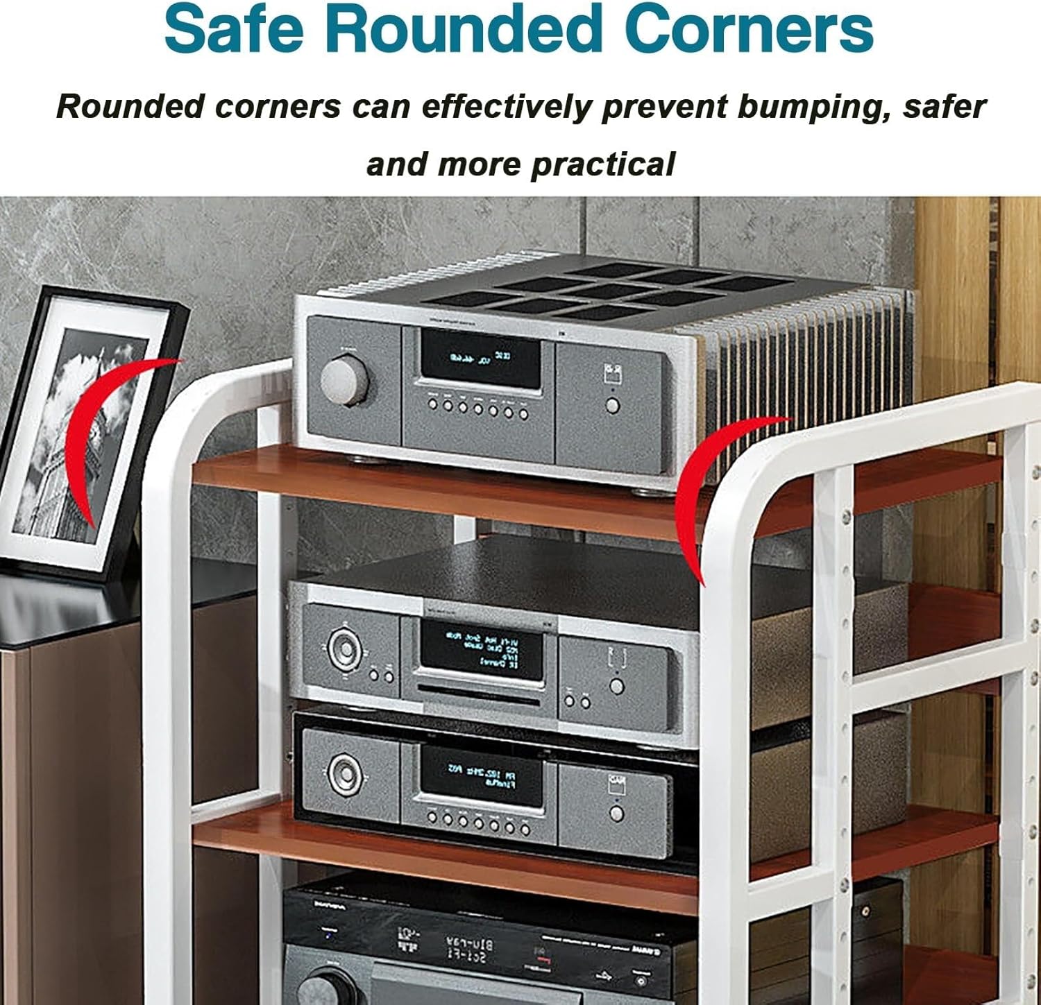 4-Tier AV Media Stand with Adjustable Shelf & Wheels - Heavy-Duty CD Player & Home Stereo Rack