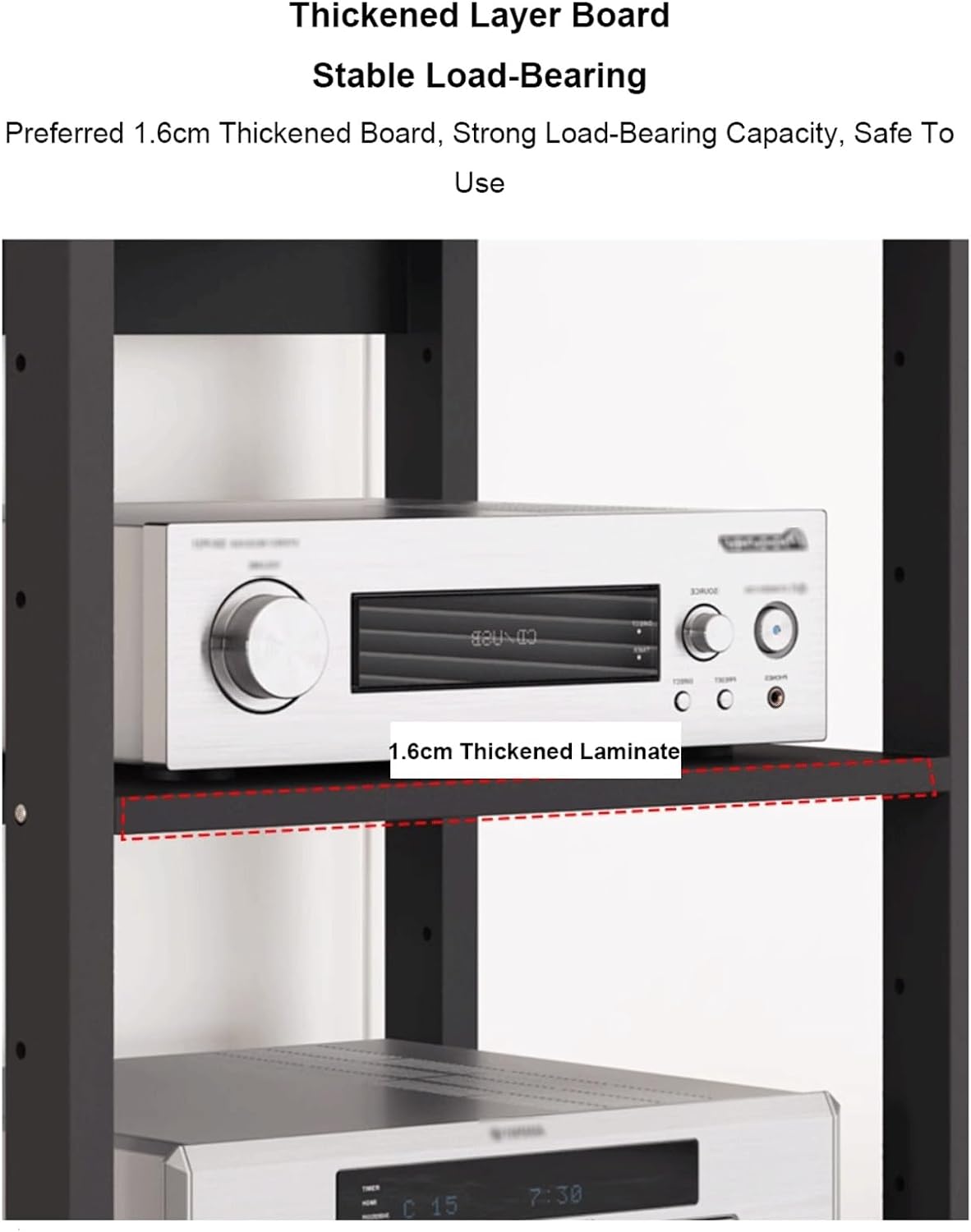 XMFBSY Medios AV Media Stand with Wheels Adjustable Audio-Video Shelving Open Record Player Stereo Cabinet Modern Audio Rack Tower for Home Office Theater Organizer(5 Tier)