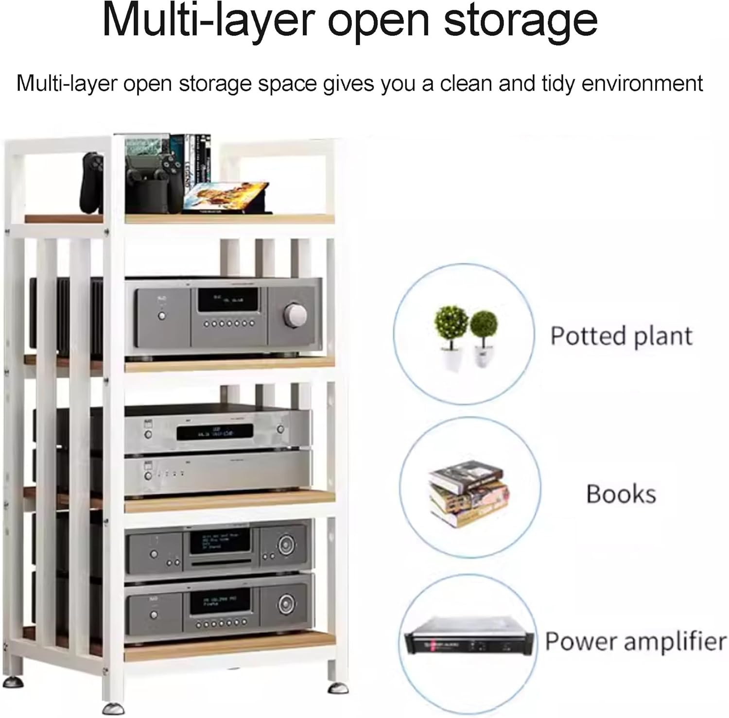 OVOGGPAN AV Media Stand Stereo Racks with Wheels Modern audio-video shelving Record Player Stand Corner Entertainment Center