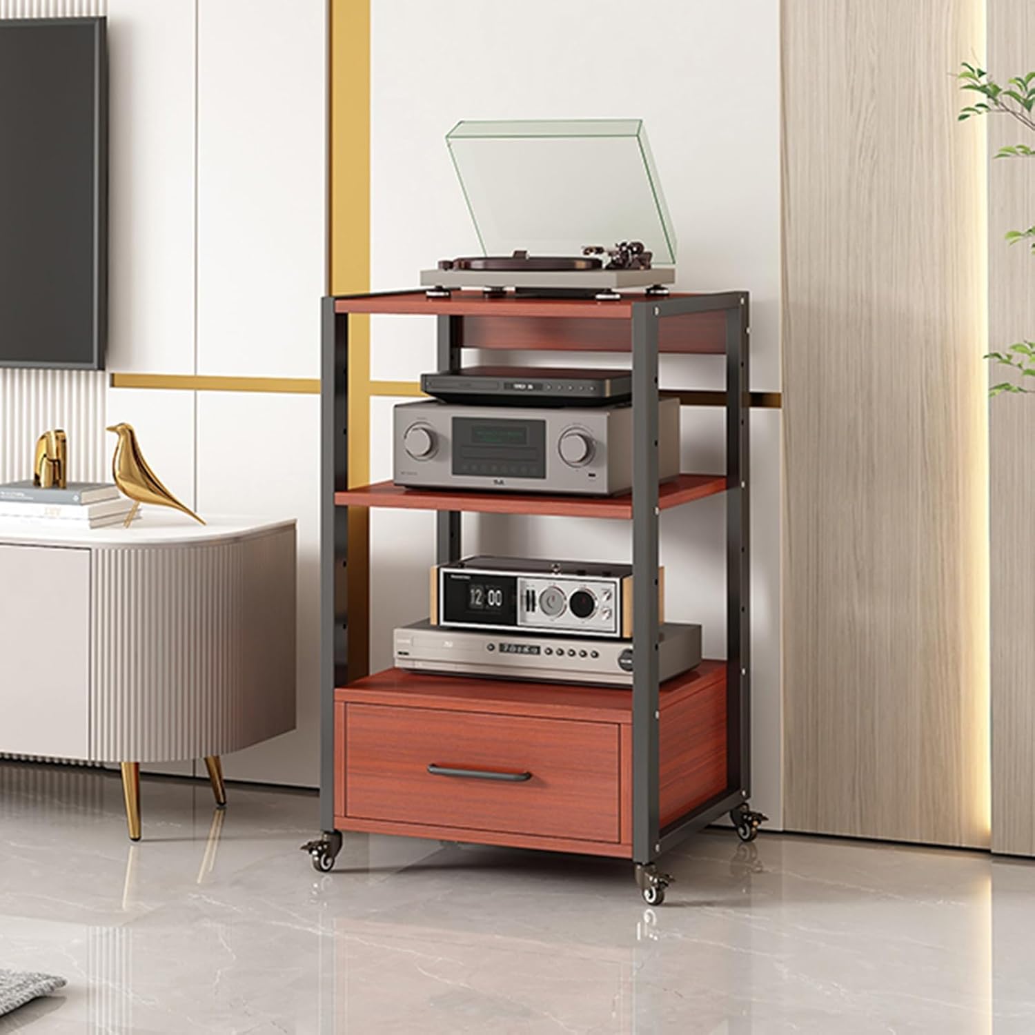 UYCVT Movable Media Stand Movable Av Media Stand with Storage Drawer