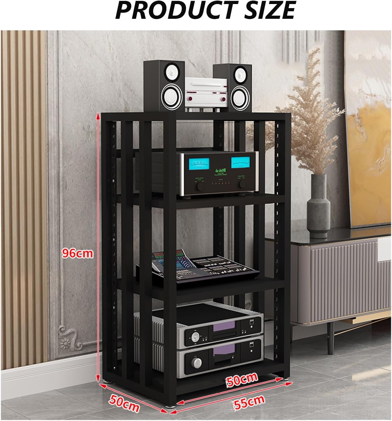 YLQFGUVWK 4-Tier Audio Video Media Stand for Home/Office/Audio Video/DJ/Theater with Height Adjustable Wooden Shelf(White)