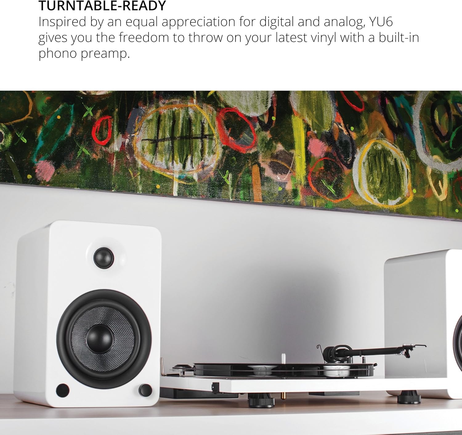 Kanto YU6MW Powered Bookshelf Speakers with Bluetooth and Phono Preamp | Pair | Matte White