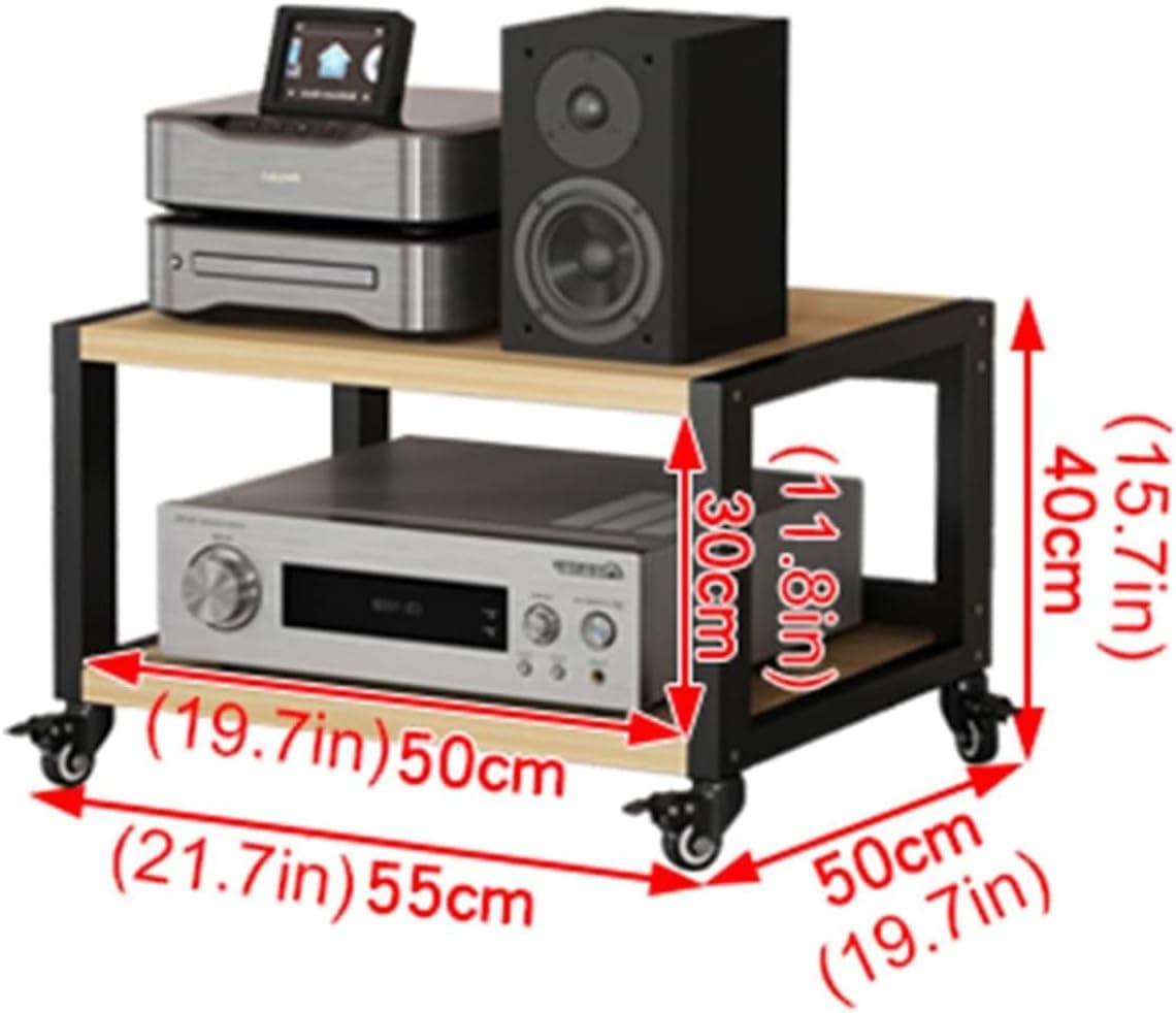 NYZAL 2-Tier AV Media Stand Corner Shelf for Record Player Wooden Stereo Cabinet Audio Rack Tower
