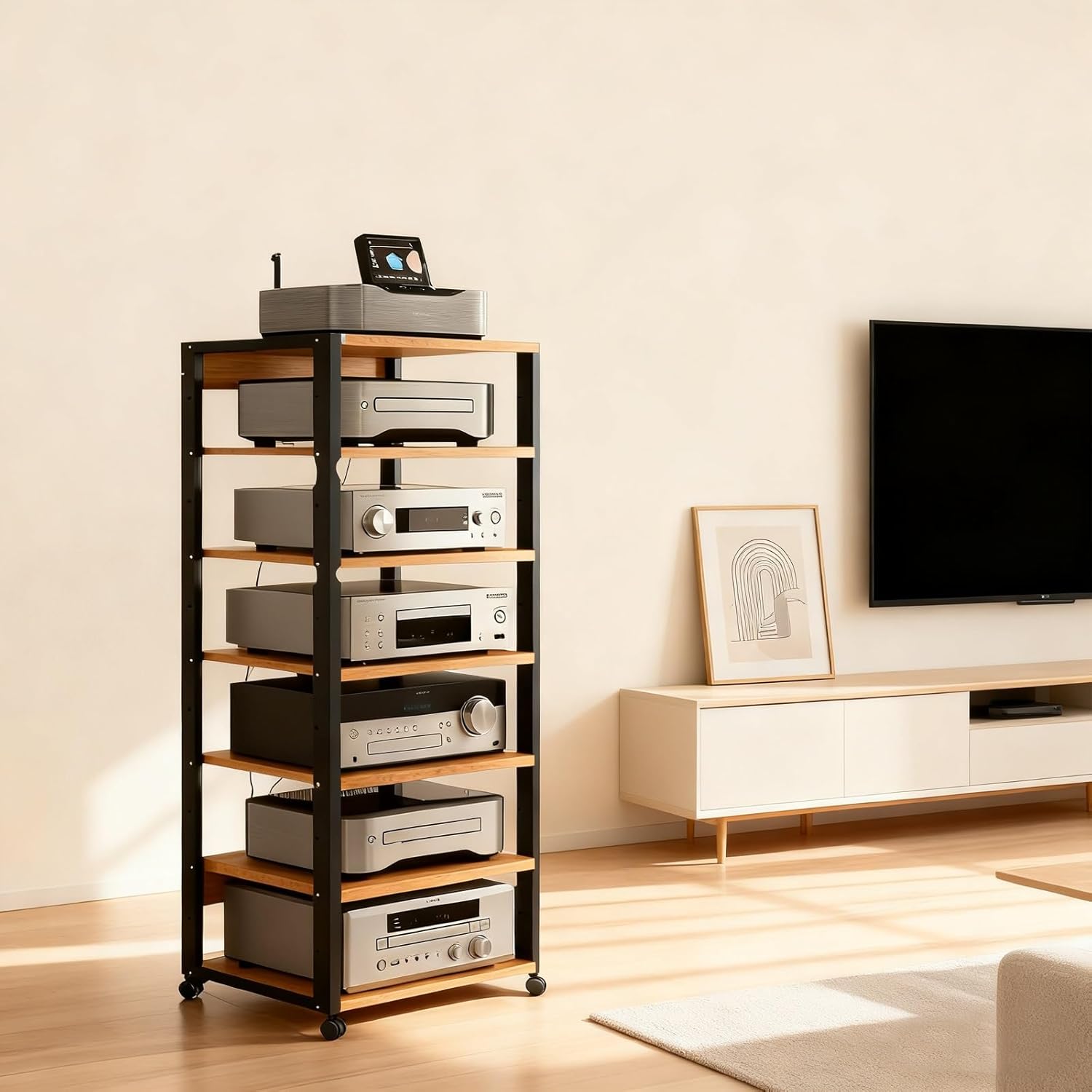 7-Tier Av Media Stand with Wheels