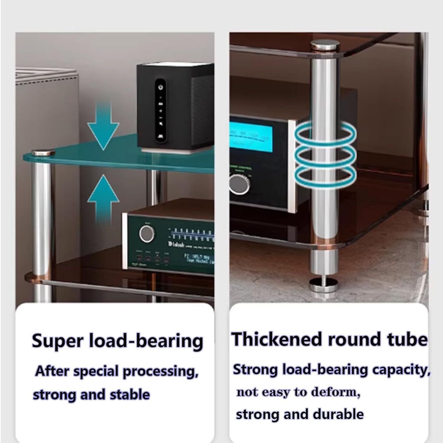 AV Media Stand Display Rack - 1/2/3/4 Tier Audio/Video Console Cabinet with Tempered Glass