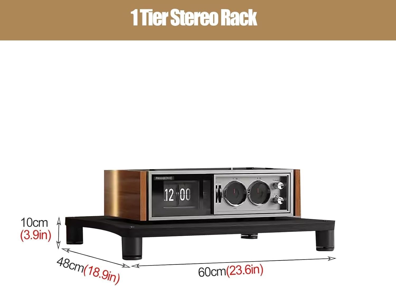 ROPCVAX Heavy Duty 4Tier Wooden & Metal Stereo Stand for Small Spaces Living Room Bedroom Home Av Component Media Cabinet Audio Equipment Rack for TV Amplifier DVD Player Modern Storage Solution B